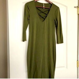 NWOT F21 olive green caged midi dress S